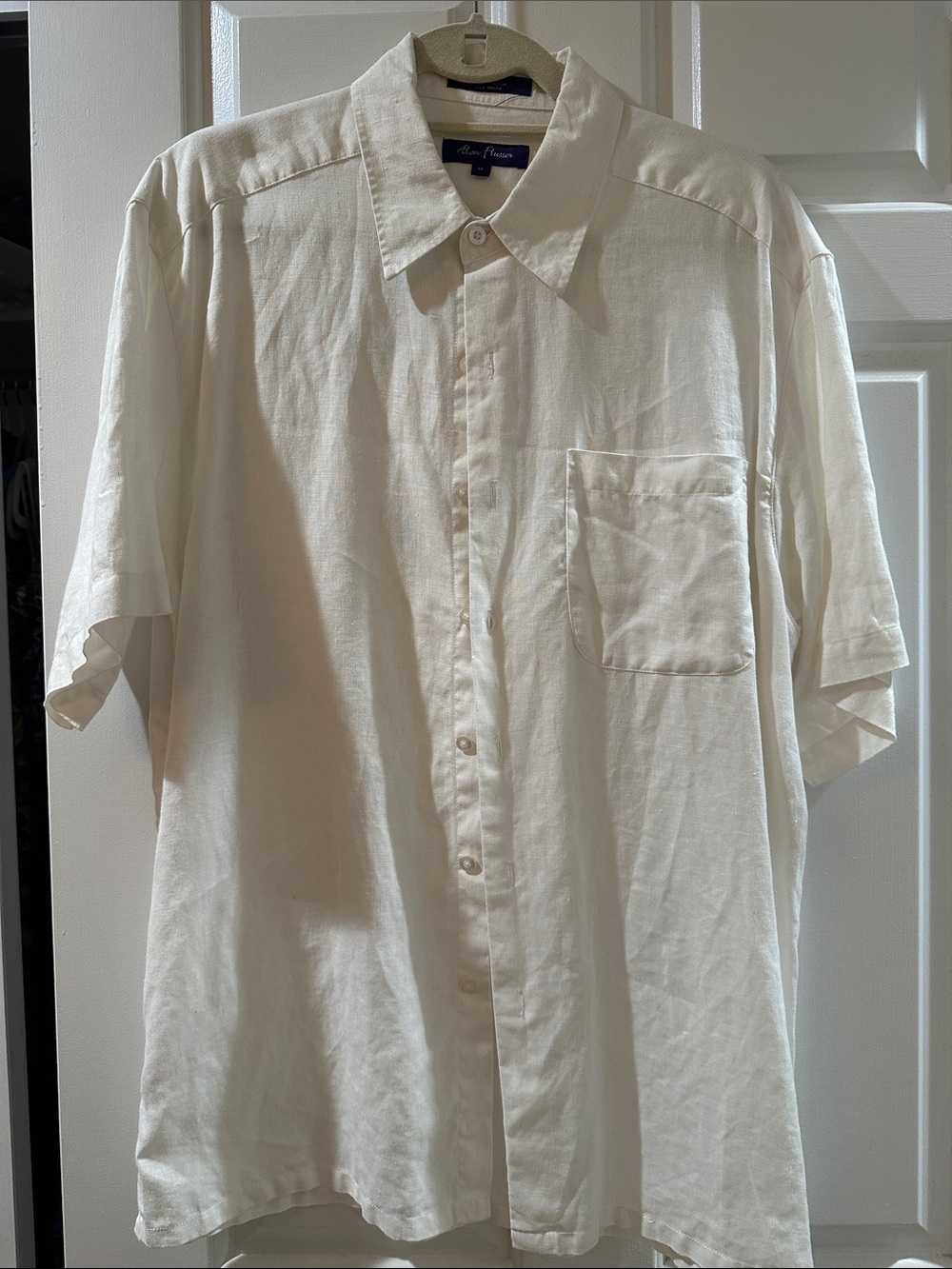 Alan Flusser Men's Cream Short-Sleeve Button-Down Shirt with Chest Pocket